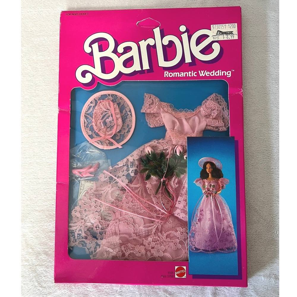 Barbie Romantic Wedding Fashion #3102 1986 NIB Pink Lace Dress Vintage